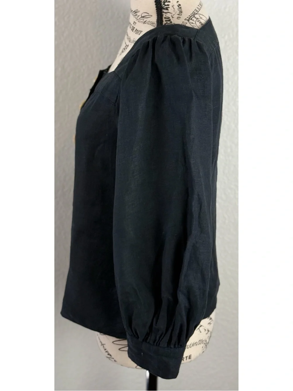 J.Crew Women’s Black 100% Linen Square Neck Puff Sleeve Button Up Blouse size XS